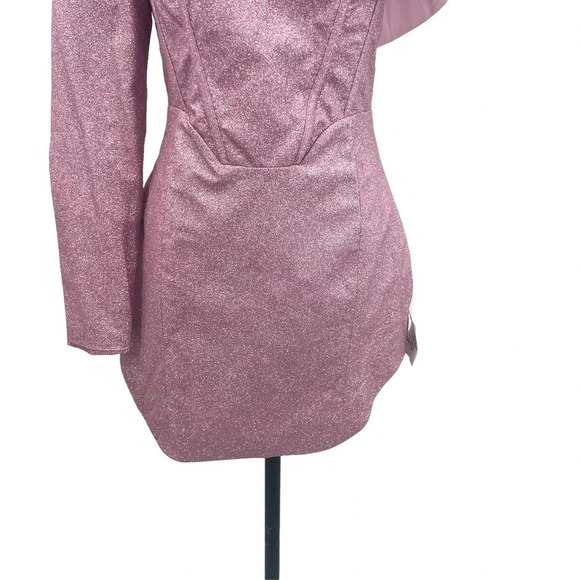 ASOS LUXE Structured One Shoulder Mini Dress in Pink Glitter Size US 6 - Picture 5 of 13
